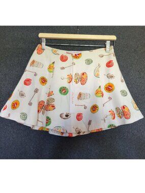 Lisa Says Gah Caviar Dreams Star Mini Skirt  A-Line Cotton Linen Novelty XS